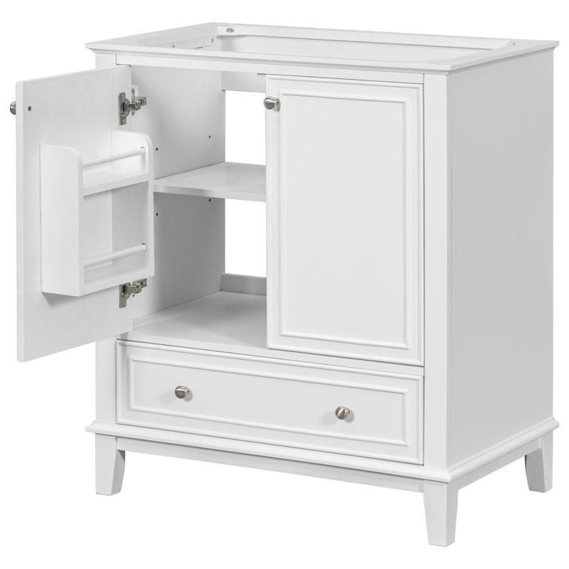 Base de meuble-lavabo moderne 30 po avec portes et tiroir en bois massif et panneau de fibres à densité moyenne Quaylen