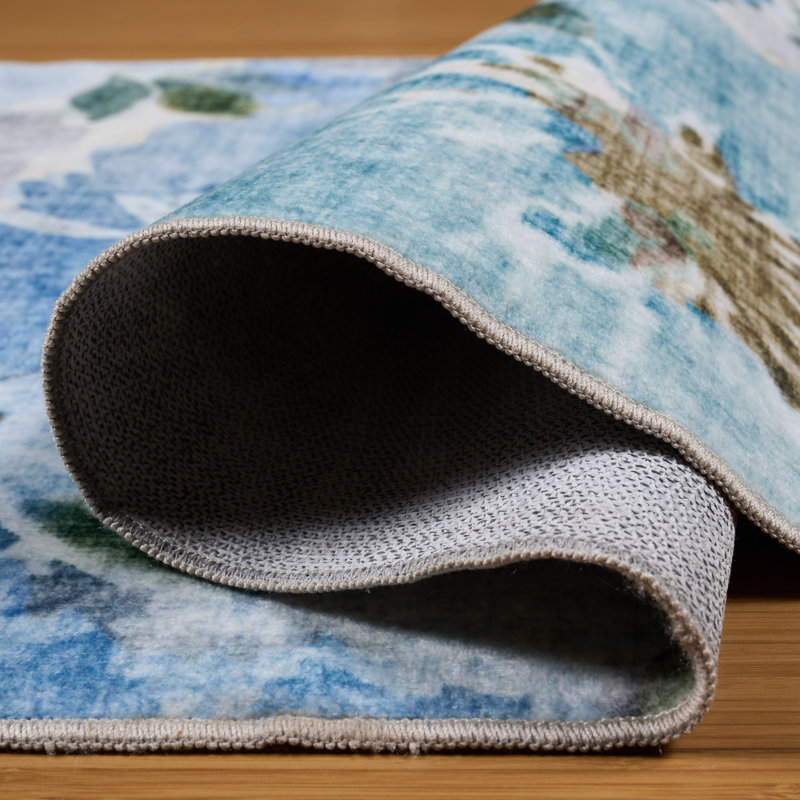 HGTV Chubbuck Machine Washable Indoor Rug, Printed Soft Flannel Polyester with Non-Slip Backing, Jania Blue 8x10, Blue