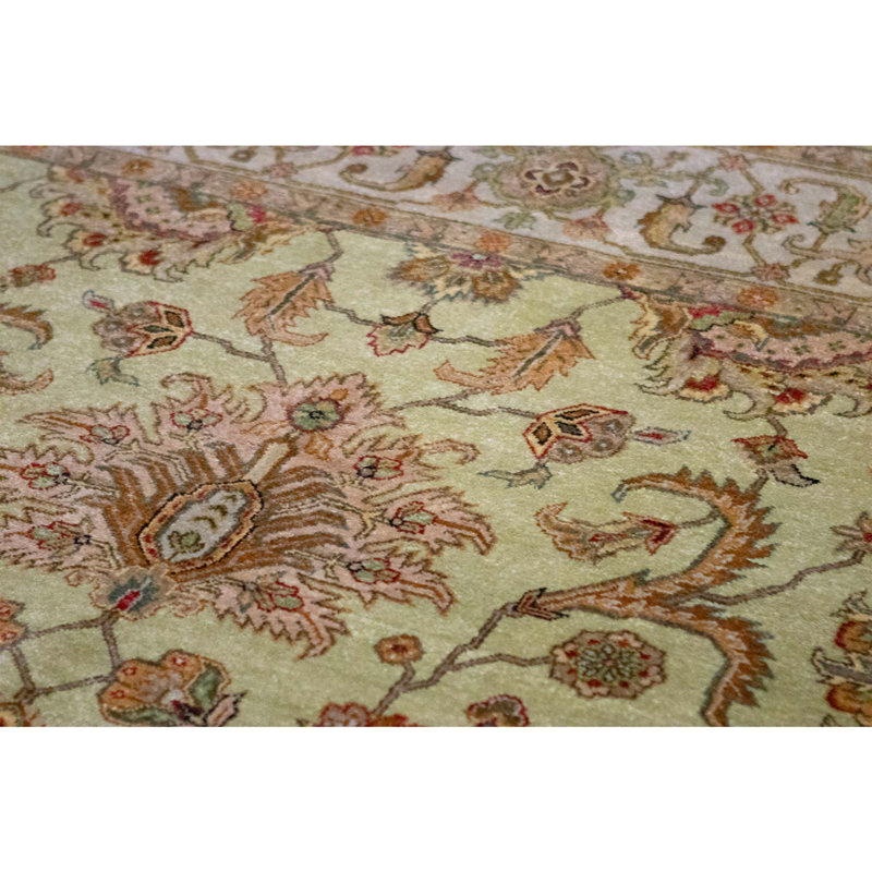 High-Quality Hand-Knotted Light Green And Ivory Area Rug