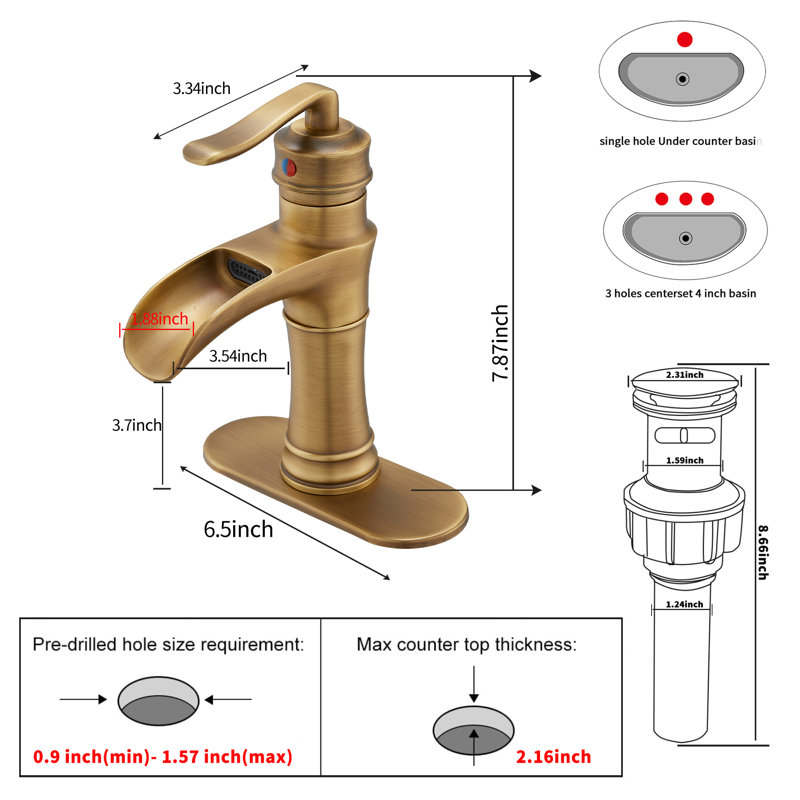 Single-handle Bathroom Faucet with Drain Assembly, Antique Brass