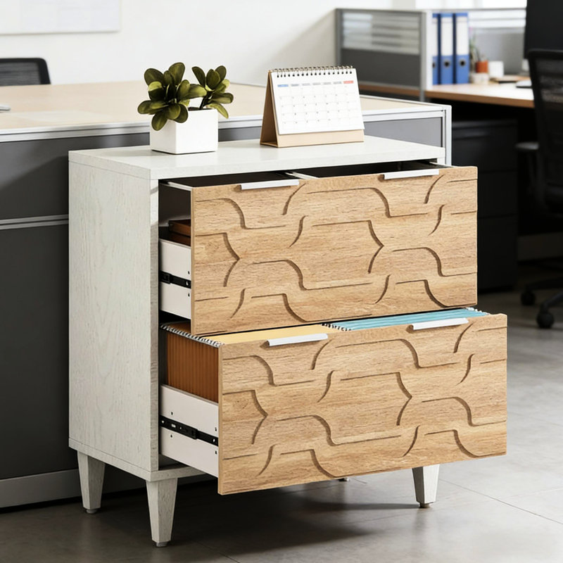 Wood Storage Cabinet,File Cabinet With Drawer, Walnut/White
