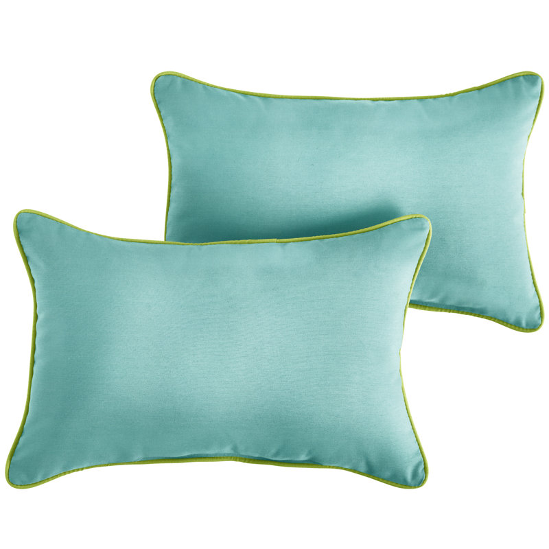 Selene Outdoor Reversible Throw Pillow, 16" x 26",  Sunbrella Canvas Aruba With Macaw Green CORDING