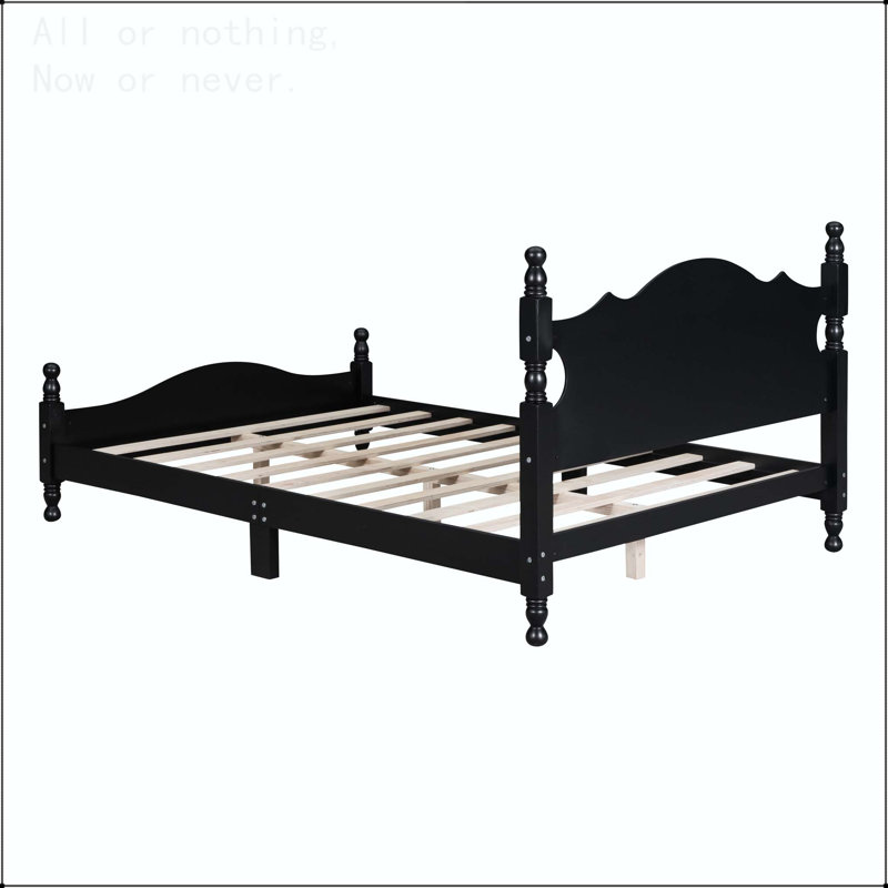 Full Size Retro Platform Bed with Wooden Slat Support, Full, Black