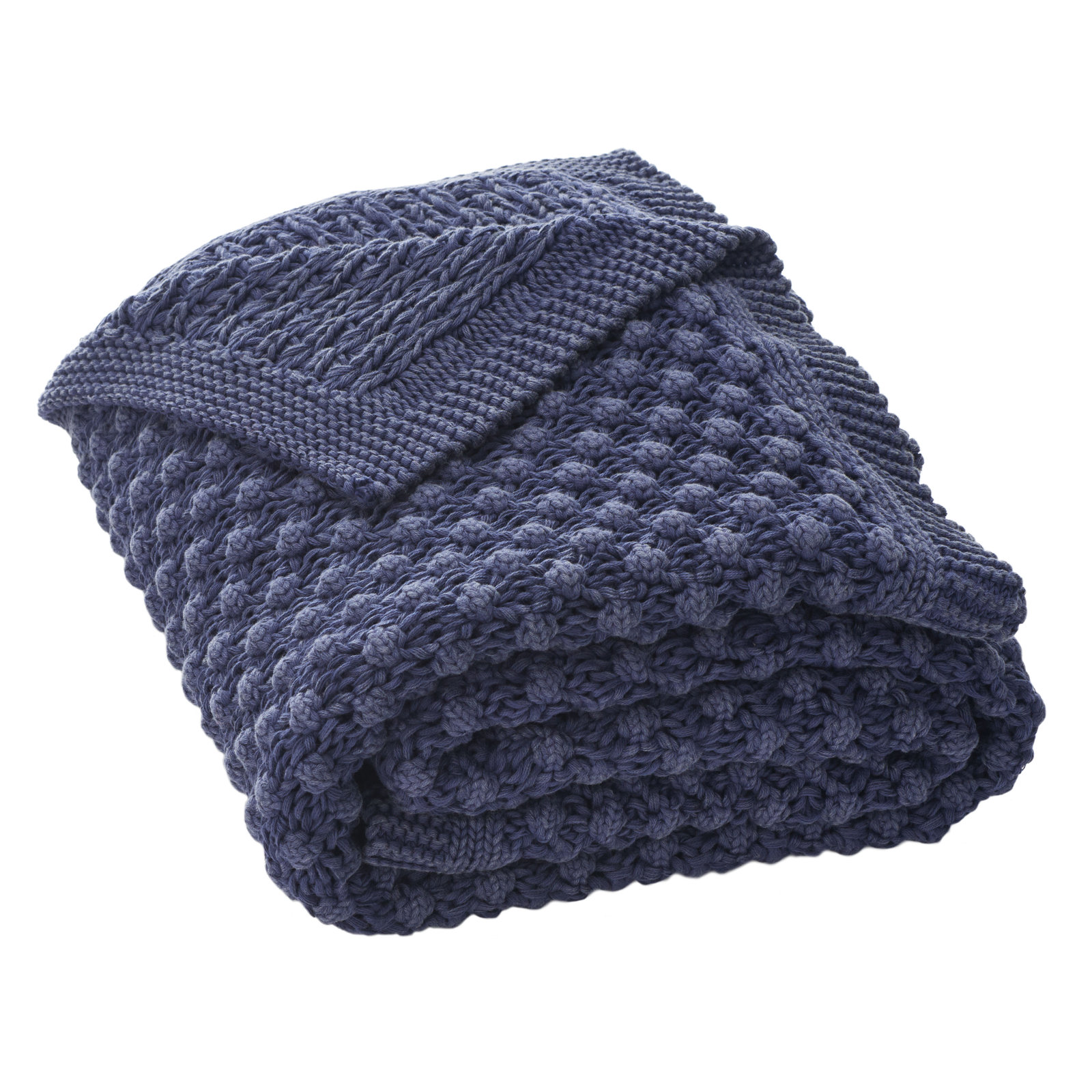 Shasta Cotton Knitted Throw Blanket, Indigo