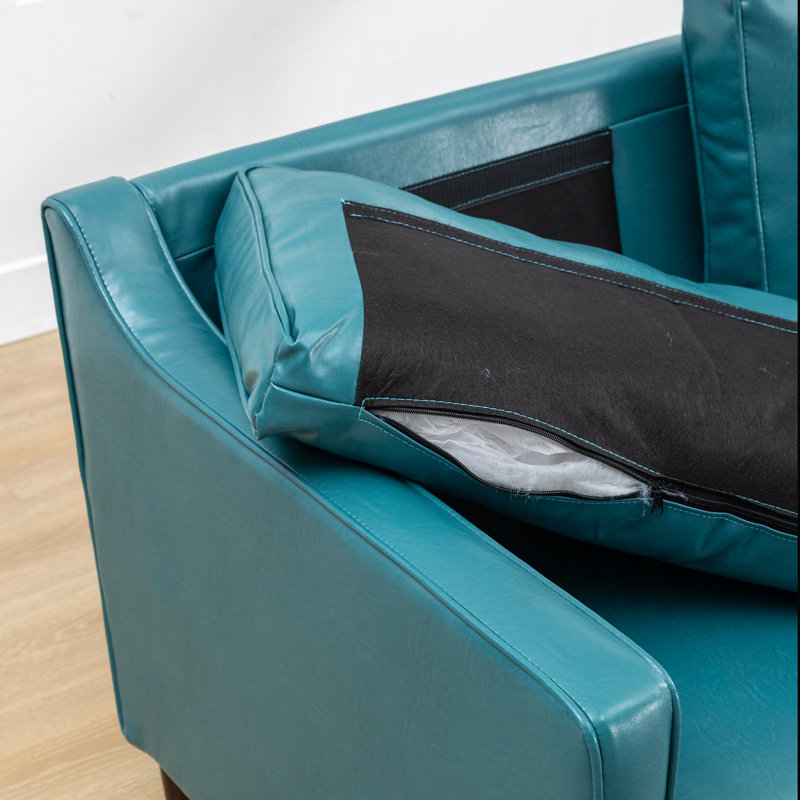 Jannae 32 Inch Vegan Leather Upholstered Square Arm Accent Chair, Ocean Blue Faux Leather