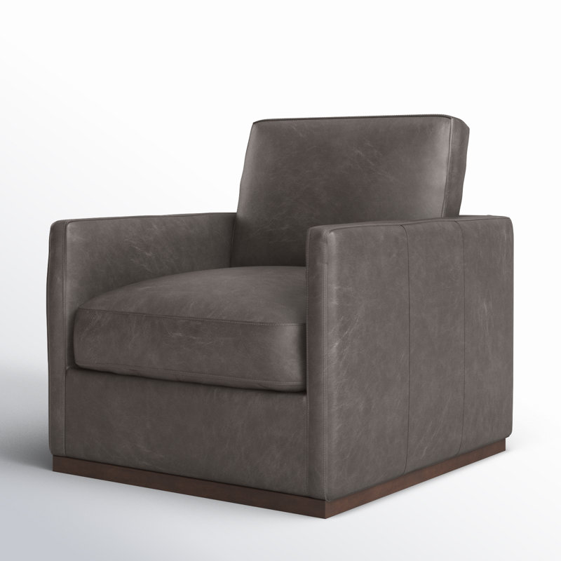 Portman Swivel Club Chair, Grey Genuine Leather
