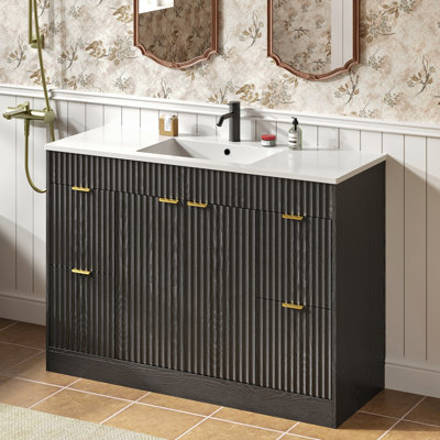 Adonia 48'' W Single Bathroom Vanity With Sink Top, Fluted Wood Bathroom Cabinet With 4 Drawers and 2 Doors, Black Bathroom Storage 