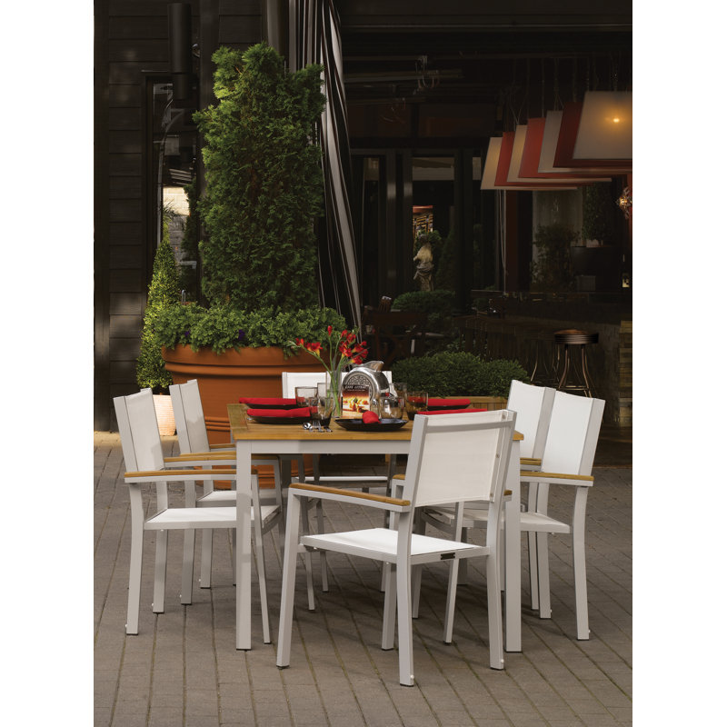 Travira 7-Piece Dining Set, Natural Teakwood, Natural Sling