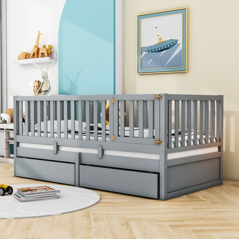 Lit plateforme avec rangement Yisroel, Simple, gris