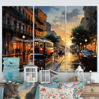 " New Orleans Cityscape Comes Alive At Night I " 3 Piece Art Mixed Media Print