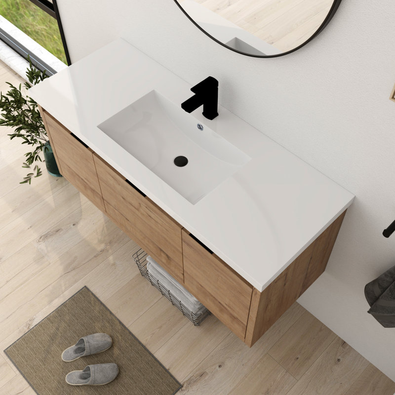 Zalet 48" Single Bathroom Vanity Set, Single Sink Wall Mounted Bathroom Vanity, Floating vanity with White Resin Sink Top