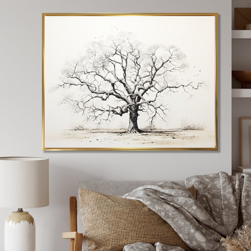 Arbre africain, minimalisme III, sur toile, Cadre flottant doré, H 34 po x l 44 po x P 1,5 po