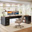 85.8" L-Shaped Executive Desk with File Drawers-1380905284