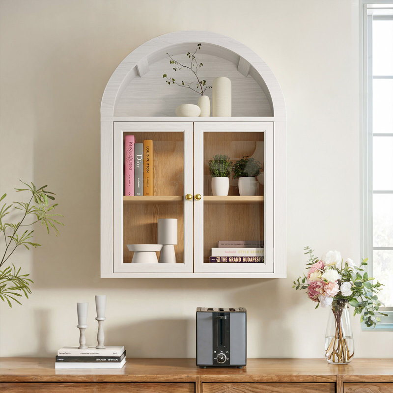 31.4"H Arched Wall Glass Bathroom Cabinet, White