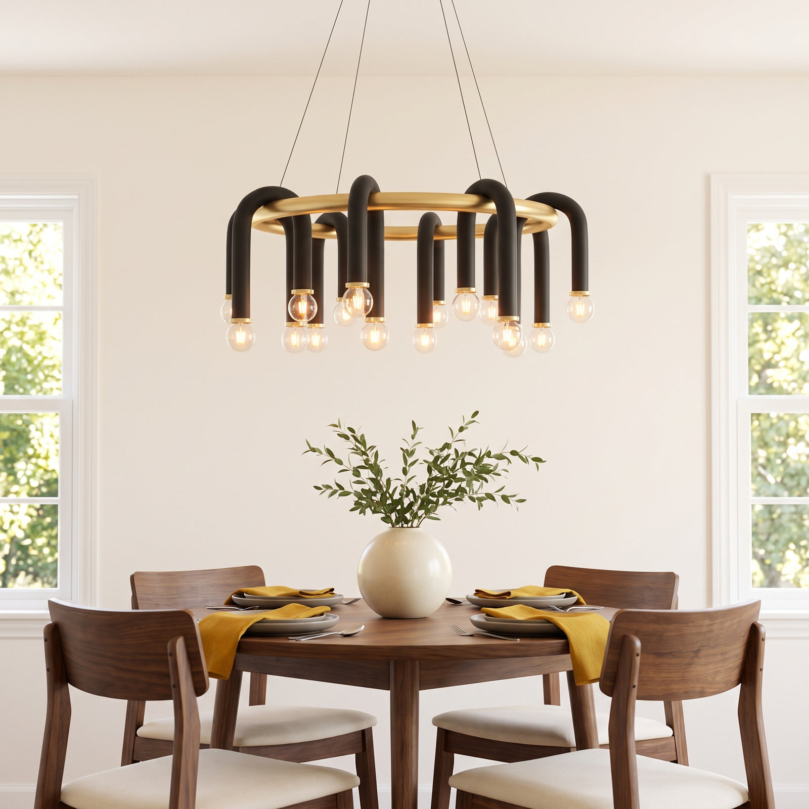 Rhea 20 - Light Chandelier, Aged Brass/Black