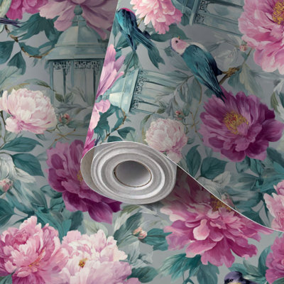 Peler et coller le papier de contact papier peint rétro botanique pivoine chanteur répétition auto-adhésif et amovible 24 po x 118 po (60 x 300 cm)