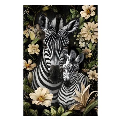 Zebra on Flowers Canvas Wall Art - 32" x 48"