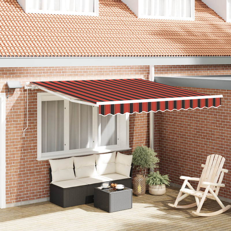 Brayden Studio Retractable Patio Awning, Orange/Brown Striped, 300 cm W x 250 cm D