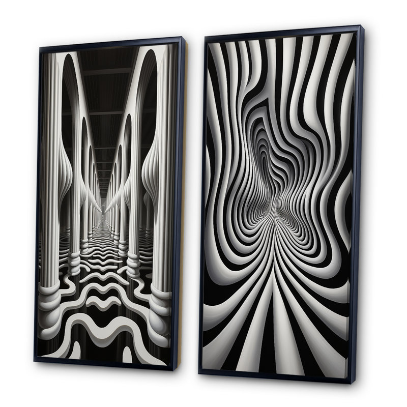 «Black White Optic Art Dream II», 2 pièces, Cadre noir, H 40 po x l 40 po
