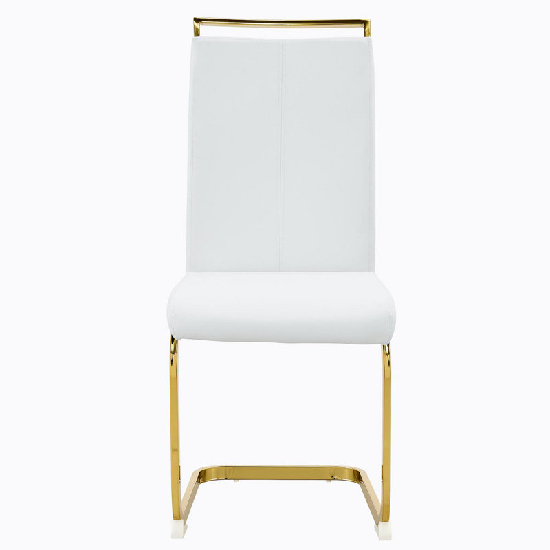 Yoanna PU Leather Upholstered Dining Chair, White, Gold
