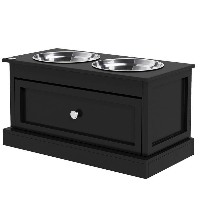 Bols pour chien surélevés avec tiroir de rangement, support pour bol surélevé pour chien, Noir