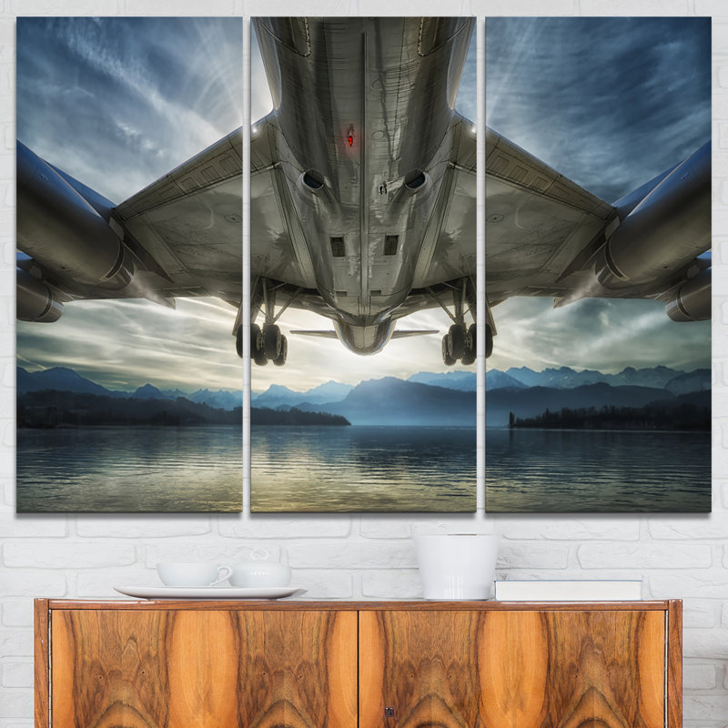Avion sur la plage et la mer - Ensemble de 3 impressions sur toiles tendues