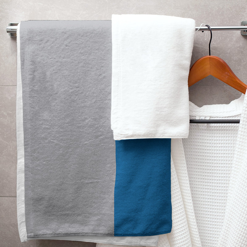 Cotton Blend Lightweight Bath Towel, Silver/Blue