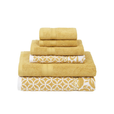 Modern Threads Trefoil Filigree 6-Piece Reversible Yarn Dyed Jacquard Towel Set – 100% Cotton, Quick Dry & Absorbent Bath, Hand & Washcloths