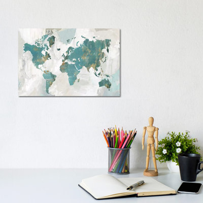 " Teal World Map " by Pamela Collabera Painting Print