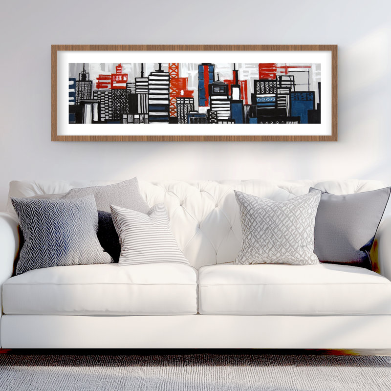 Tours géométriques et bâtiments | «Cities», reproduction encadrée bleue