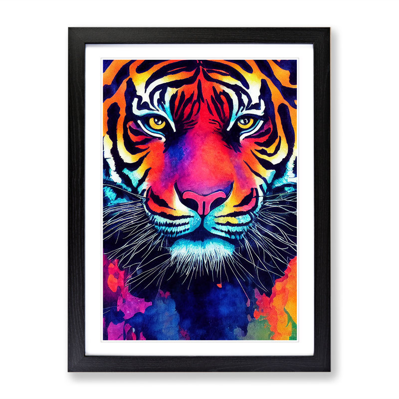 Painted Tiger No.3 Abstract - Single Picture Frame Print, Black, 64cm H x 46cm W