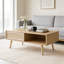 Table basse moderne en rotin de 41,34 po avec porte de rangement coulissante - Pieds en bois massif, finition naturelle pour le salon et le bureau