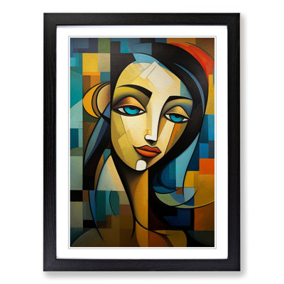 Indian Woman Cubism Art - Framed Print