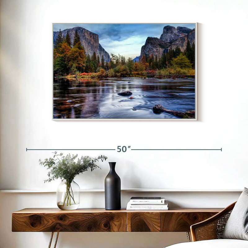 Rivière Yosemite Autumn, Cadre flottant blanc, 37 po x 25 po