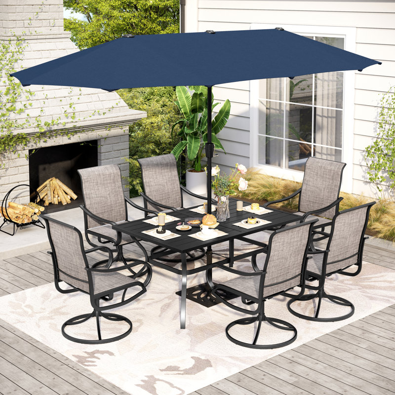 Ensemble de salle à manger de patio en métal pour 6 personnes avec table rectangulaire Alyah