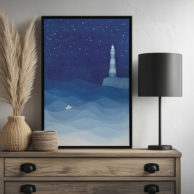 Phare, bateau en papier bleu par Vapinx, 40" H x 30" W, Noir