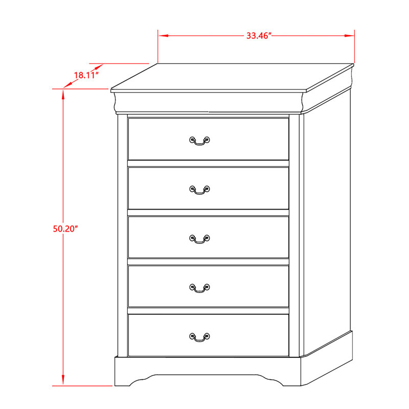Commode Louis Philippe avec finition or métallique, Or métallique
