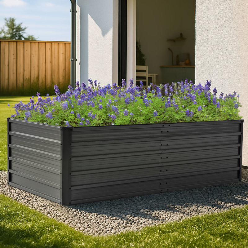 2 x 3 x 6 ft Rectangular Galvanized Raised Garden Bed Planter Box, Dark Gray, 22.2" H x 35.4" W x 70.9" D 