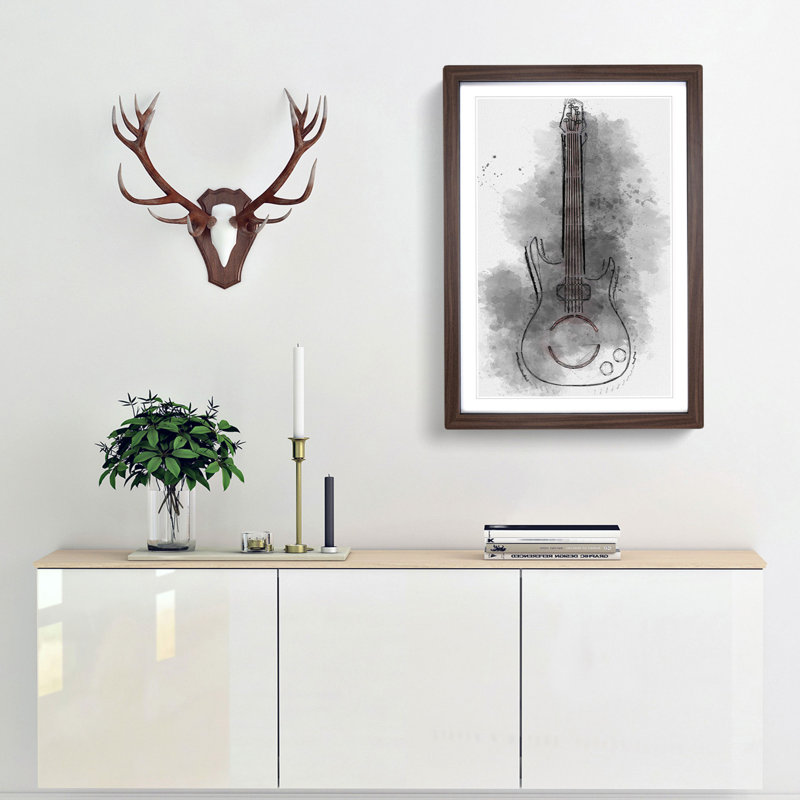 Neon Electric Guitar in Abstract - Framed Print, Walnut Framed, 65cm H x 48cm W x 2cm D