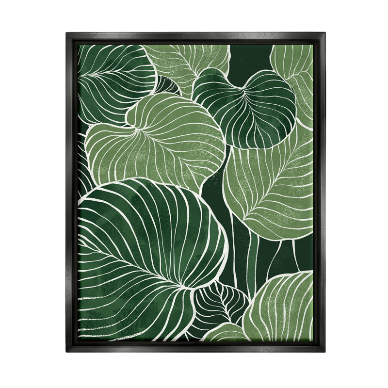 "Layered Green Leaf", art mural sur toile flottante par Ziwei Li, H 21 po x l 17 po x P 1,7 po, Cadre flottant noir de jais