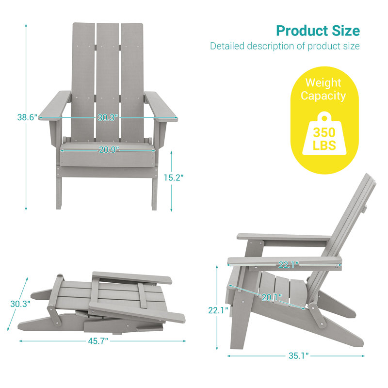 Chaise Adirondack pliable Fairlough HiPS, Gris clair