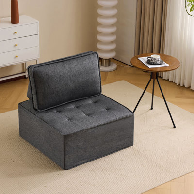 Lin gris foncé, structure en bois, adaptable à différents styles de décoration intérieure, multiples combinaisons de modules, coussin confortable, assise mi-ferme, hauteur de 38 cm. Assemblage libre et bois idéal pour les petits espaces.