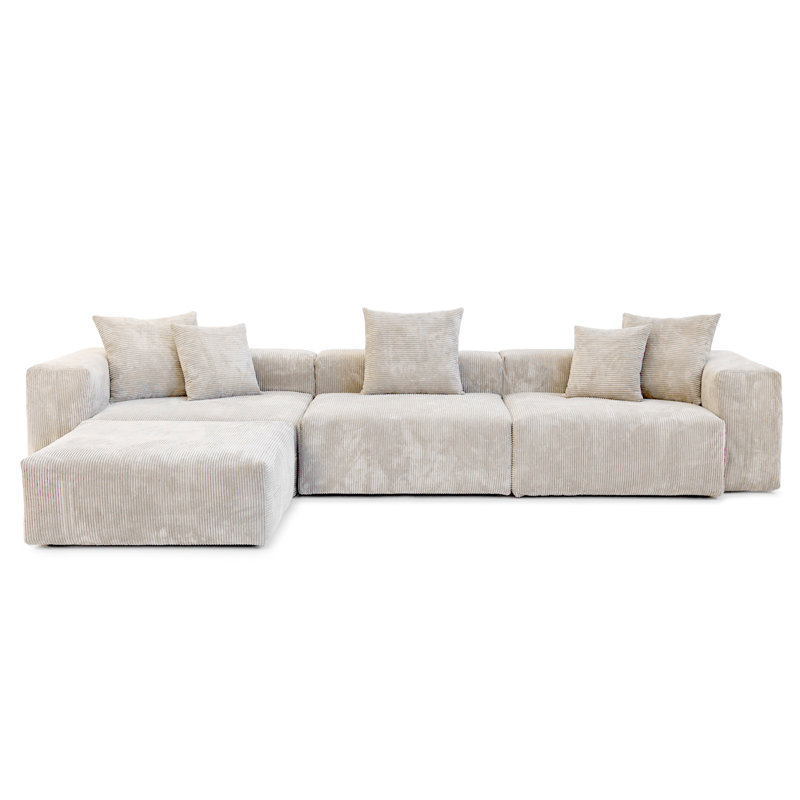 Canapé modulaire en velours côtelé 4 pièces Nikodemos, Velours côtelé beige