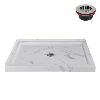 Streamline 48 in. x 36 in. Corner Acrylic Shower Base in Matte Marble with Center Drain, Drain Included