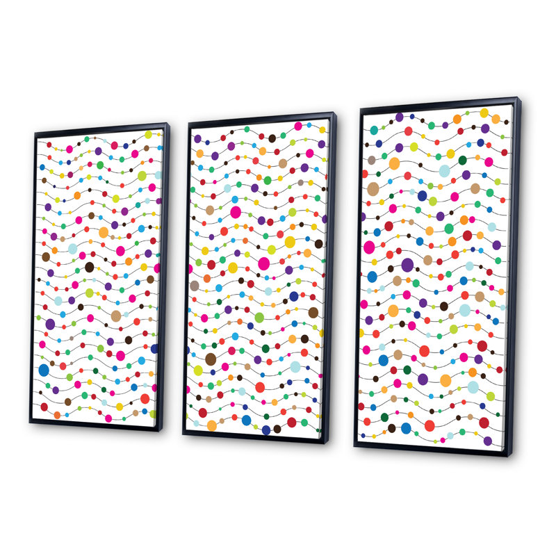 «Color Waves of Polka Dots», reproduction de cadre photo sur toile 3 pièces, Noir, noir, noir, noir, H 28 po x l 36 po