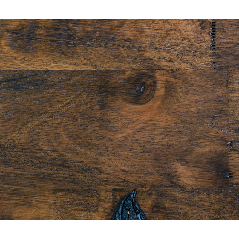 Table de chevet en bois d'hévéa massif - meubles de chambre à coucher d'aspect rustique, 2 tiroirs, finition brunie, style transitionnel classique