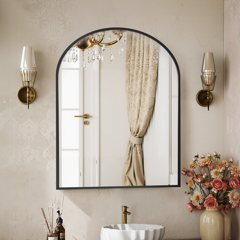 Dochas Aluminum Arch Mirror, Black, 32" x 31"