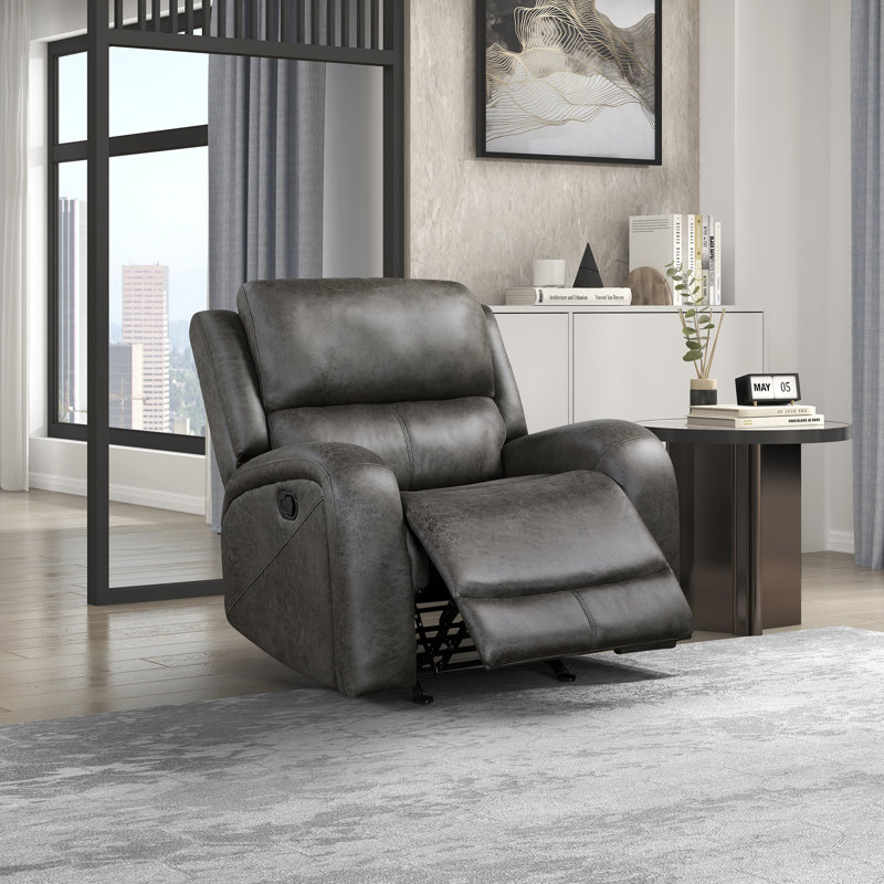  Niosha 38" Transitional Polished Microfiber Rocker Reclining Chair with Gentle Rocking, Durable Support & Foam Over Coils