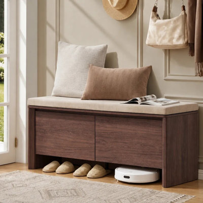 Banc de rangement pour chaussures de 120 cm (47,2 po) avec coussin amovible, grand placard de rangement et étagères réglables pour le salon, la chambre à coucher, l'entrée ou le couloir.