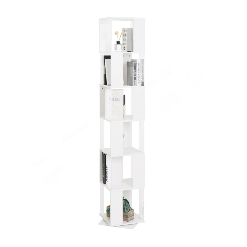 6 Tier Rotating Bookshelf, Floor Rack Simple Bookcase  With Acrylic Plate Student Multi-Function Creative Bookshelf For Living Room